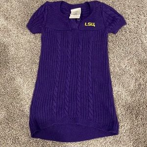 Purple LSU toddler shirt sleeve sweater dress